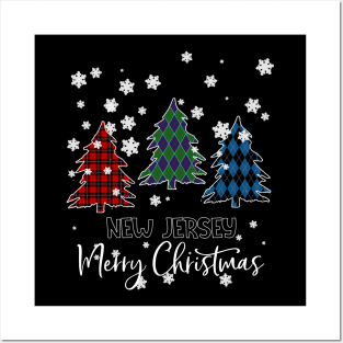 New Jersey Merry Christms Buffalo Plaid Xmas Tree  Posters and Art